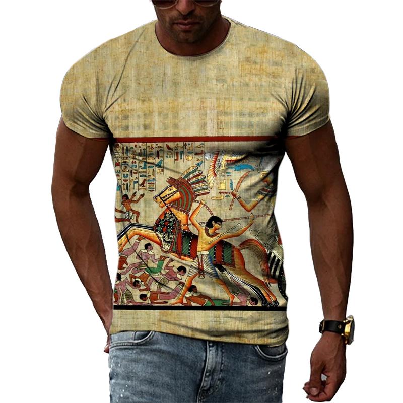Летние Ретро египетские фрески графические футболки мужские повседневные личности крутая футболка с 3D принтом хип-хоп Harajuku футболка с короткими рукавами