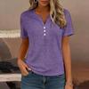 Женская футболка-henley с коротким рукавом, повседневный свободный топ с планкой на пуговицах и вырезом для повседневной носки