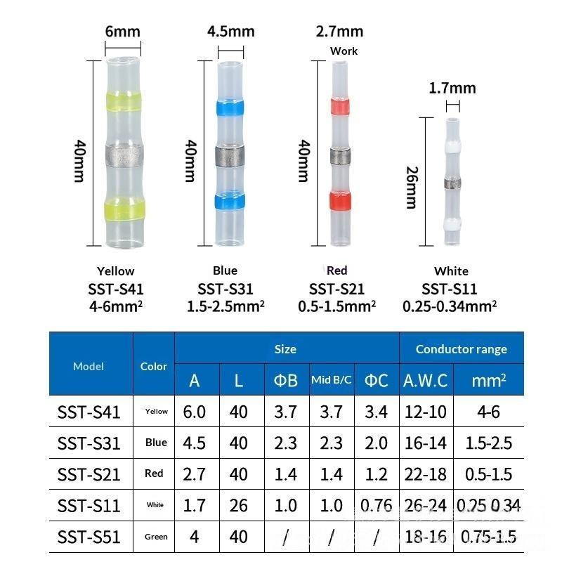 50/70/100Pcs Electric Copper Tape Solder Sleeve Waterproof Solder Seal Tin Ring Heat Shrink Butt Wire Connector Terminal