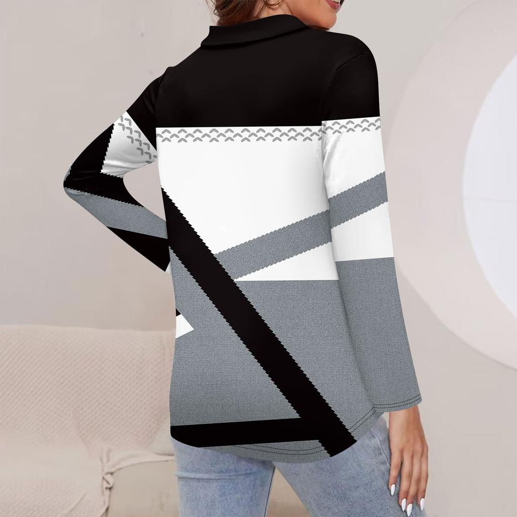 Женская мода весна-осень повседневная принтованная молния V-образный вырез длинный рукав рубашка топы