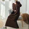 V-neck Loose Full Sleeve Women Sweater Long Dress Autumn Winter Knitted Dress Casual Straight Female Vestidos