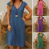 Женское летнее миди-платье из хлопка и льна, с V-образным вырезом и короткими рукавами, с карманами