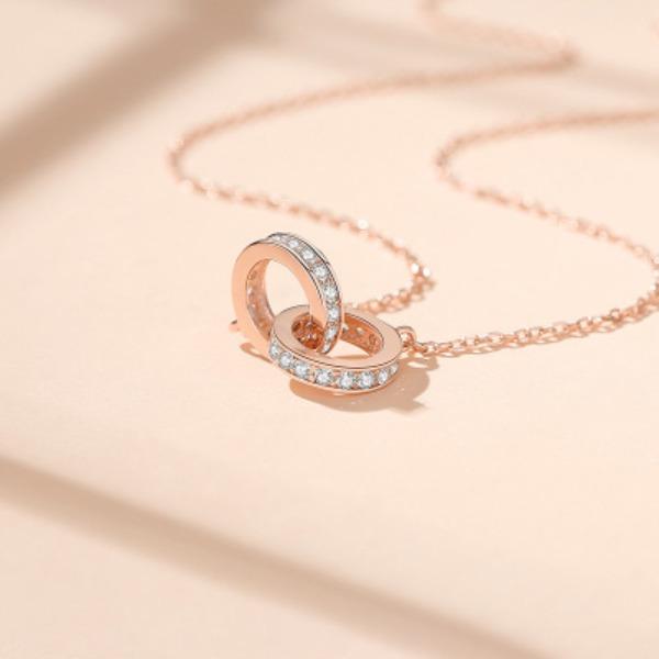 Ожерелье с подвеской в виде двойного кольца для женщин, японское и корейское модное ожерелье, подарок девушке на День святого Валентина, цепочка на ключицу