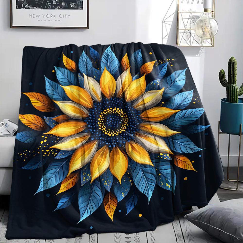 Sunflower Print Flannel Blanket, High quality Comfortable for All Seasons, Home Decor, Warmth and Comfort, Perfect for Christmas Gifts