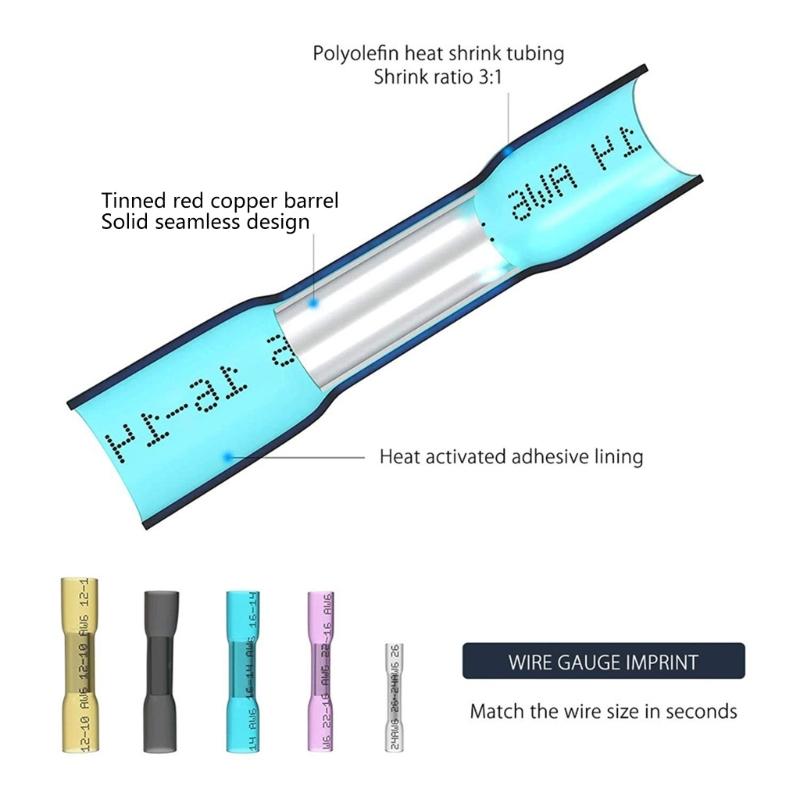 100PCS Solderless Cable Connectors with See Through Tube Wire Joiners set for Secure Wiring In Marine & DIY Projects