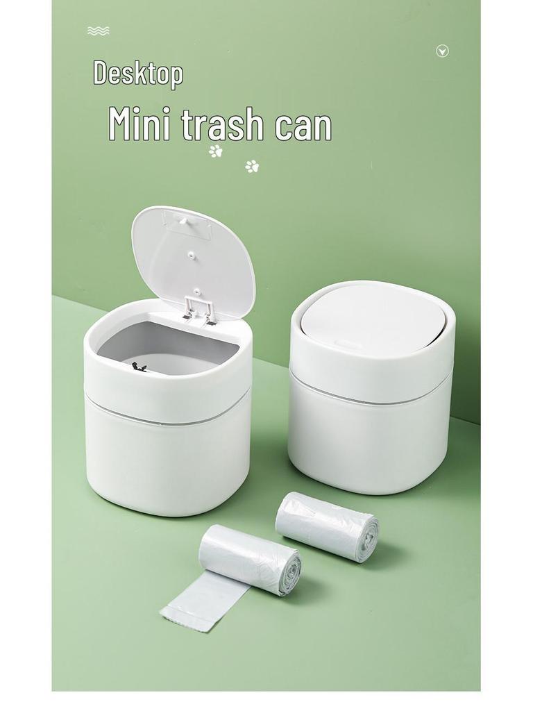 Rice Wood Press-Type Desktop Trash Can for Home, Office, Car - Wastepaper Basket & Storage Bin