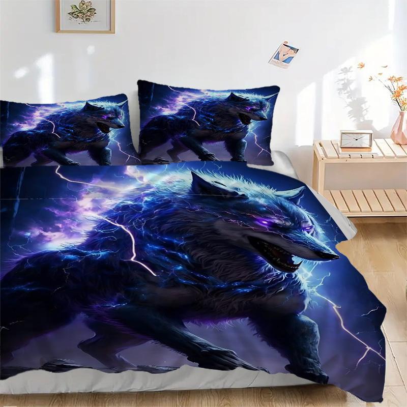 3pcs Electric Wolf Duvet Cover Set - Machine Washable, Includes 1 Cover and 2 Pillowcases, No Core Included yy251013035