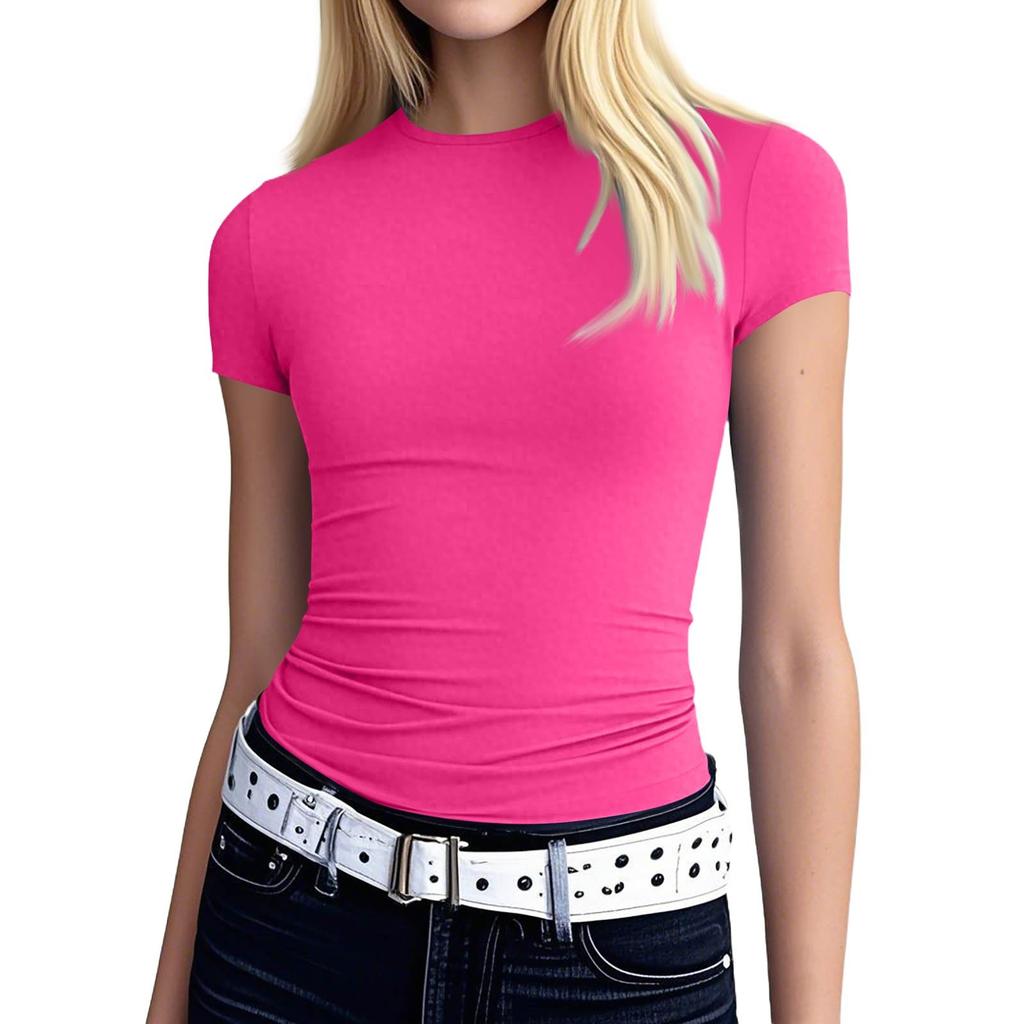 Women's Fashion Solid Colour Round Neck Long Sleeve T-Shirt Top