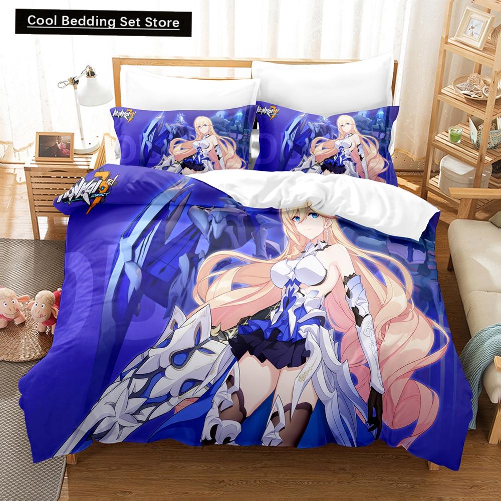 3D Аниме Постельный комплект Honkai Impact 3rd Принтованный Декоративный 2_3 предмета Комплект пододеяльника Постельное белье Покрывало Домашний Для Домашнего текстиля