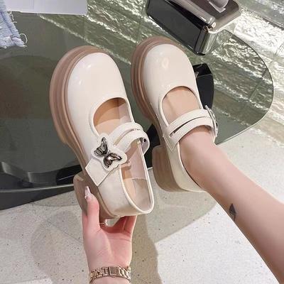 Внешнеторговые белые ретро жемчужные маленькие кожаные туфли женские 2025 лето с мелким вырезом универсальные студенческие на толстой подошве с круглым носком Мэри Джейн