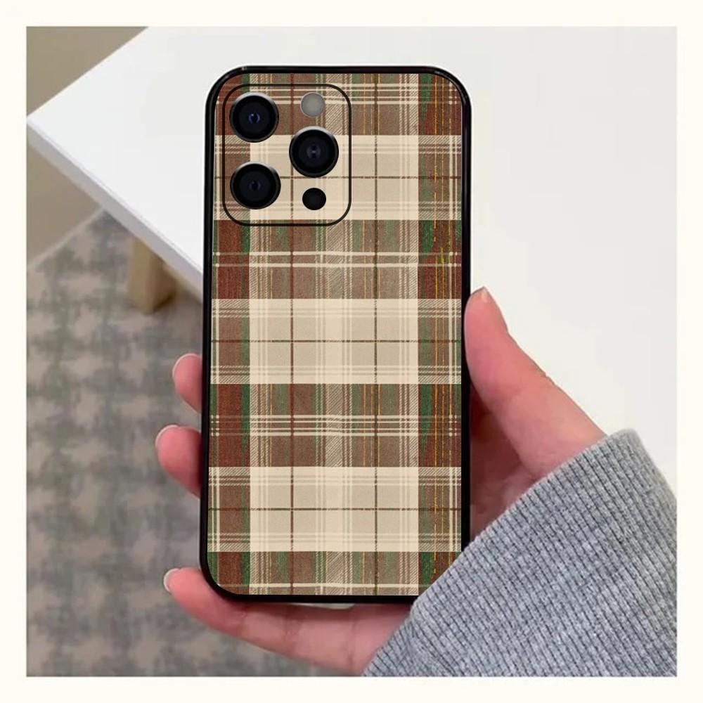 Теплый чехол-плед в шотландскую клетку для Apple iPhone 15,14,13,12,11,Pro,X,XS,Max,XR,Plus,Mini Мягкое черное покрытие