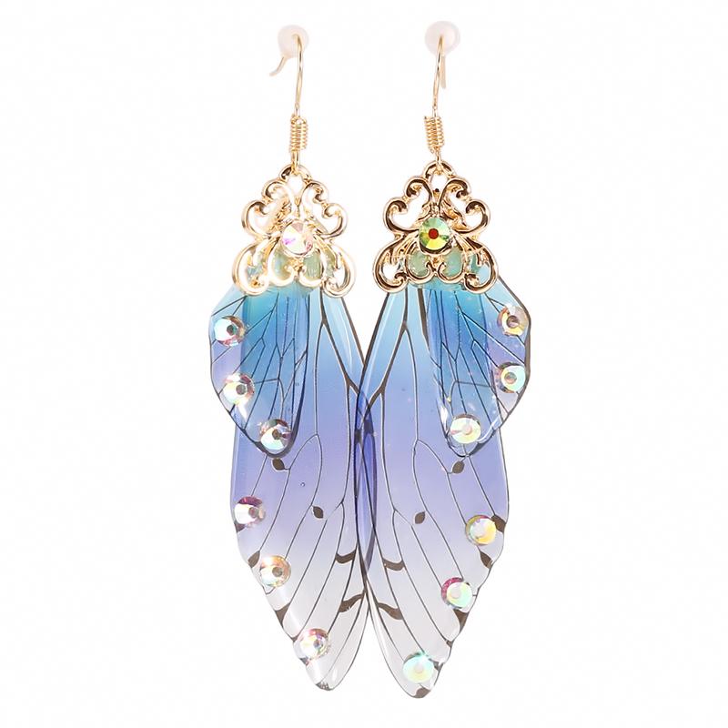 Серьги ручной работы с имитацией крыльев, серьги-капли с крыльями бабочки, серьги со стразами, романтические украшения
