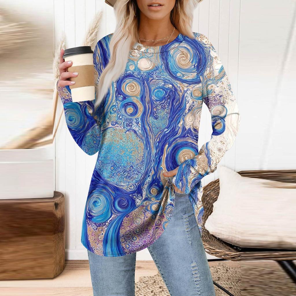 Womens Oversized Sweatshirt Graphic Sweater Long Sleeve Drop Shoulder Round Shirt Tops Vintage Clothes