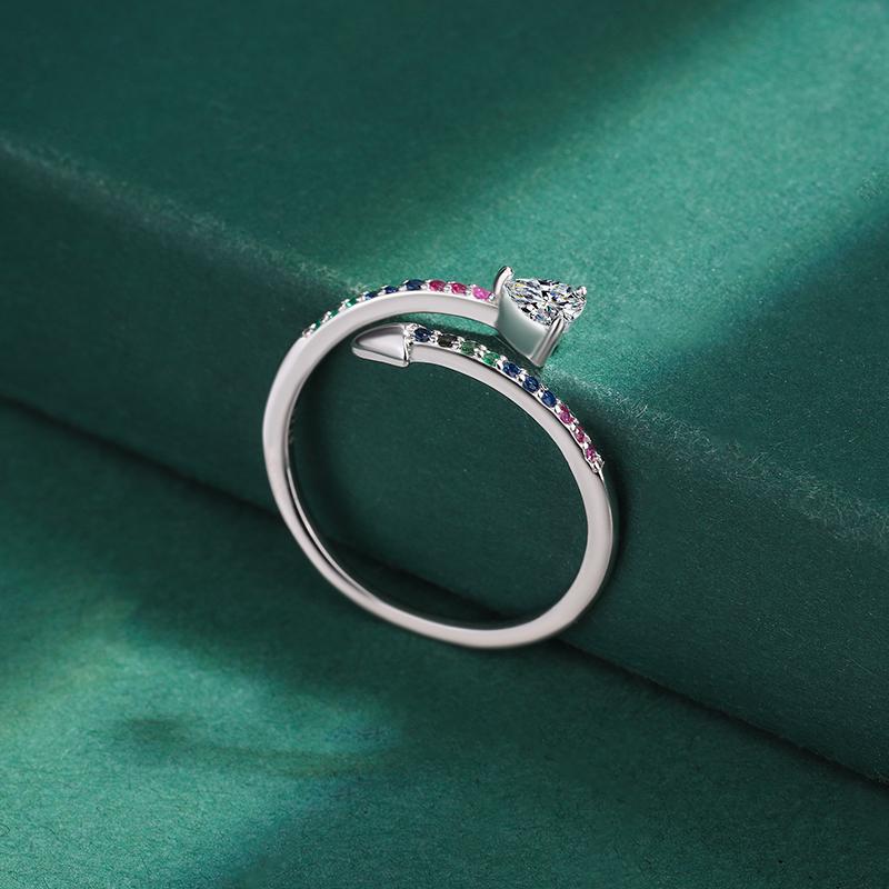 Креативное Радужное Нерегулярное Стрелка В Форме Сердца Полный Циркон Пара Кольцо для Женщин Оригинальный Стерлингового Серебра Подарок на День Святого Валентина Ювелирные Изделия