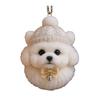 Pom-Pom Pet Ornament 2D Acrylic Cute Dog Christmas Ornament Cartoon Furry Pet Shaped Xmas Tree Hanging Decor for Holiday Party Supplies