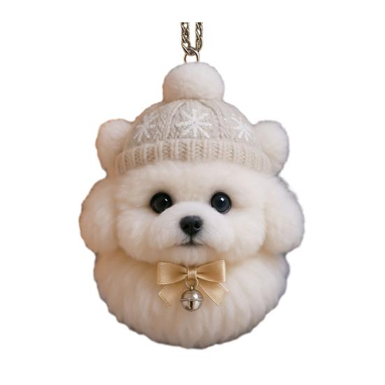 Pom-Pom Pet Ornament 2D Acrylic Cute Dog Christmas Ornament Cartoon Furry Pet Shaped Xmas Tree Hanging Decor for Holiday Party Supplies