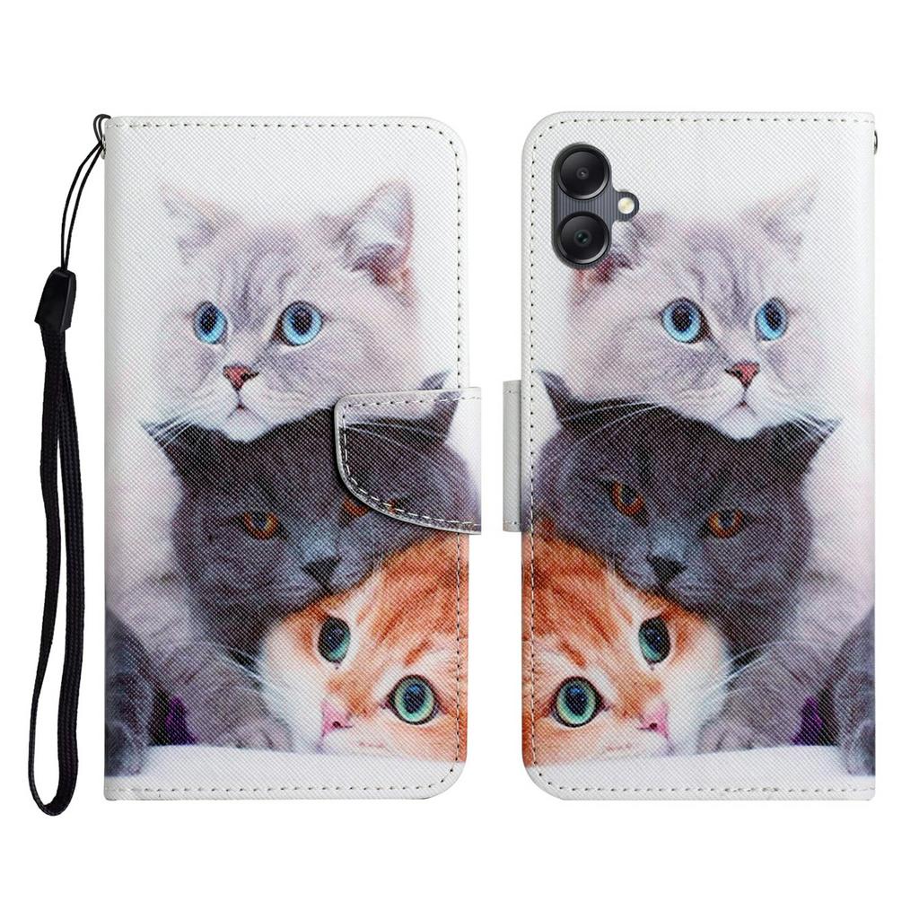 For Samsung Galaxy A07 4G Case Pattern Printing Protective Leather Folio Phone Cover with Wrist Strap