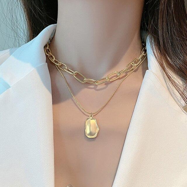 Vintage Multi-layer Coin Pendant Choker Necklace For Women Gold Silver Color Fashion Chunky Chain Necklaces Jewelry