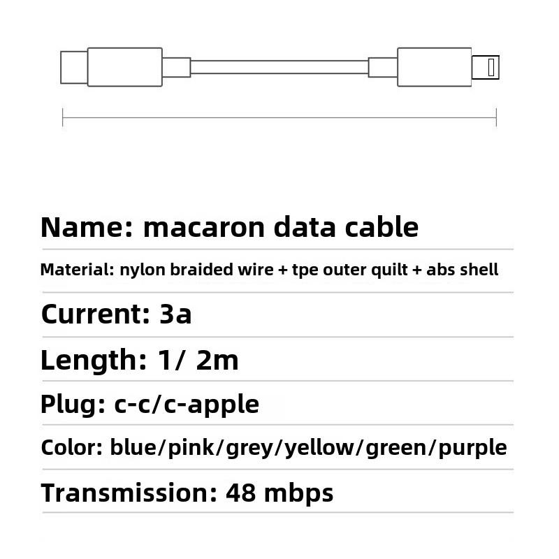 3A Macaron плетеный подходит для Apple Fast Charge Data Cable TypeC Huawei Charge Cable PD20W Data Cable