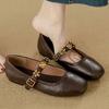 Shallow Single Shoes Women's Small Leather Shoes Autumn New Flat Bottom One-word Buckle Small Leather Shoes Soft Sole Mary Jane Shoes