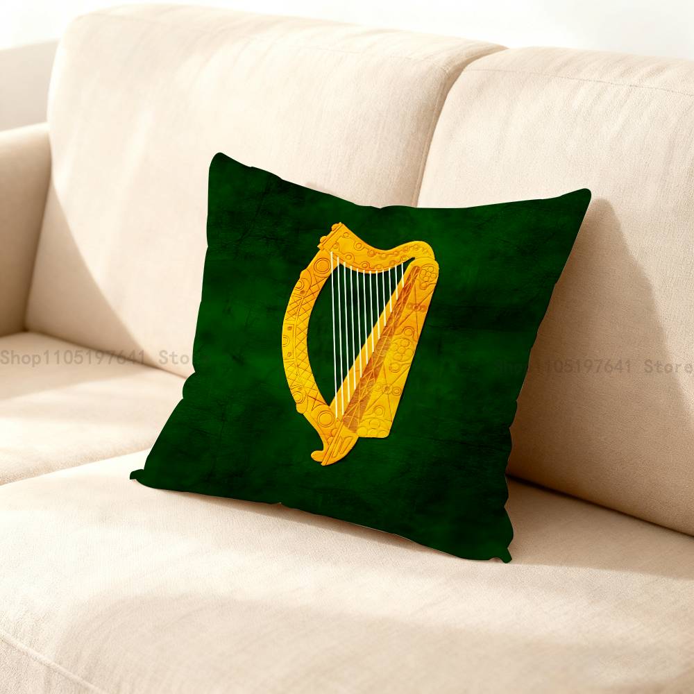Ireland Flag Irish Harp Erin Go Pillow Case Cartoon Anime Peripheral Bedroom Sofa Decorative Cushion Cover Soft Cushion Cover