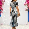 Women Plus Size V Neck Short Sleeve Printed Fitted Fishtail Dress Black Gold Gray