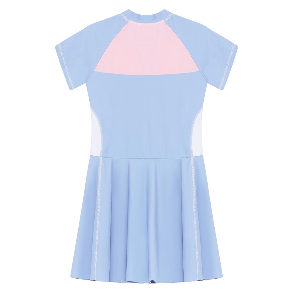 Подростковое купальное платье с короткими рукавами, цветной блок, пэчворк, на молнии спереди, рашгард, купальник, защита от УФ-лучей