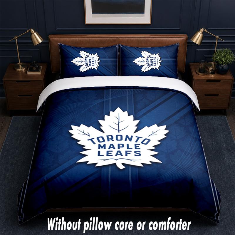 Toronto Maple Leafs Design Bed Bedding Set 1 Duvet Cover + 2 Pillowcases Soft Breathable Household Bed Linens