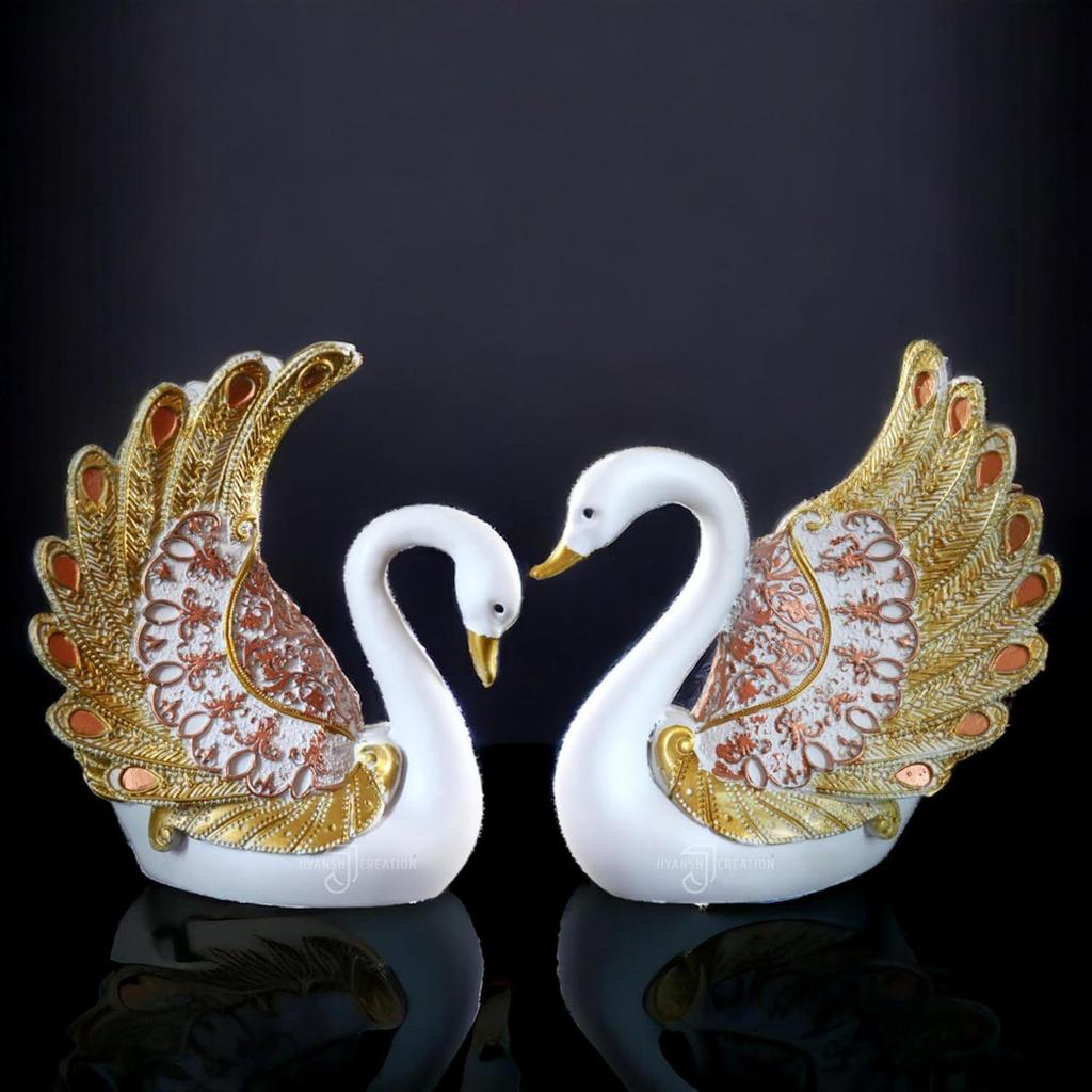 Duck Swan Pair Feather Design Sculpture for Home Decor Decorative Showpiece (Set of 2 Pc, Small, White) Showpiece