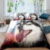 Cute Husky Puppy Bedding Set Polyester Flower Jungle Print Duvet Cover Double Queen King Size