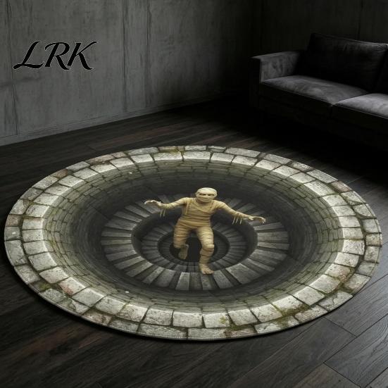 Декоративный праздничный коврик для дома, 3D коврик на Хэллоуин в стиле хоррор, Жуткий круглый ковер, Жуткая мумия, Мягкое прочное напольное покрытие или Летучая мышь для гостиной, спальни