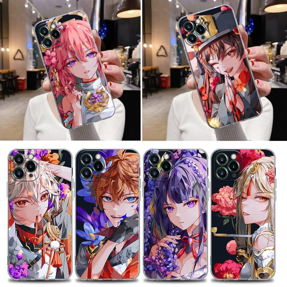 Прозрачный чехол для телефона Apple iPhone 12 11 13 Pro Max mini XS X XR 7 8 6 Plus SE Чехол Аниме Genshin Impact Flower Game