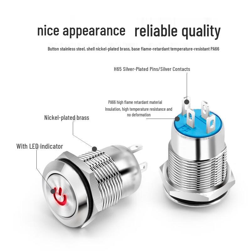12mm Waterproof Metal Momentary Push Button Switch with Blue Annular LED