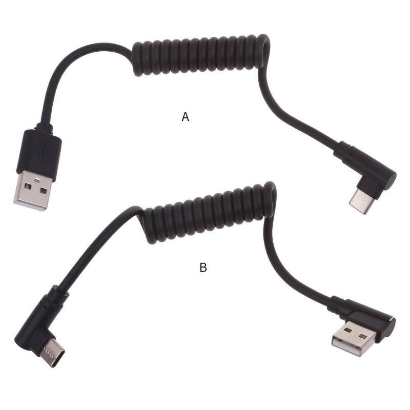 Спиральный кабель USB Type C, Угловой удлинитель USB C на USB2.0, Адаптер USB C 90 градусов, Кабели для синхронизации данных
