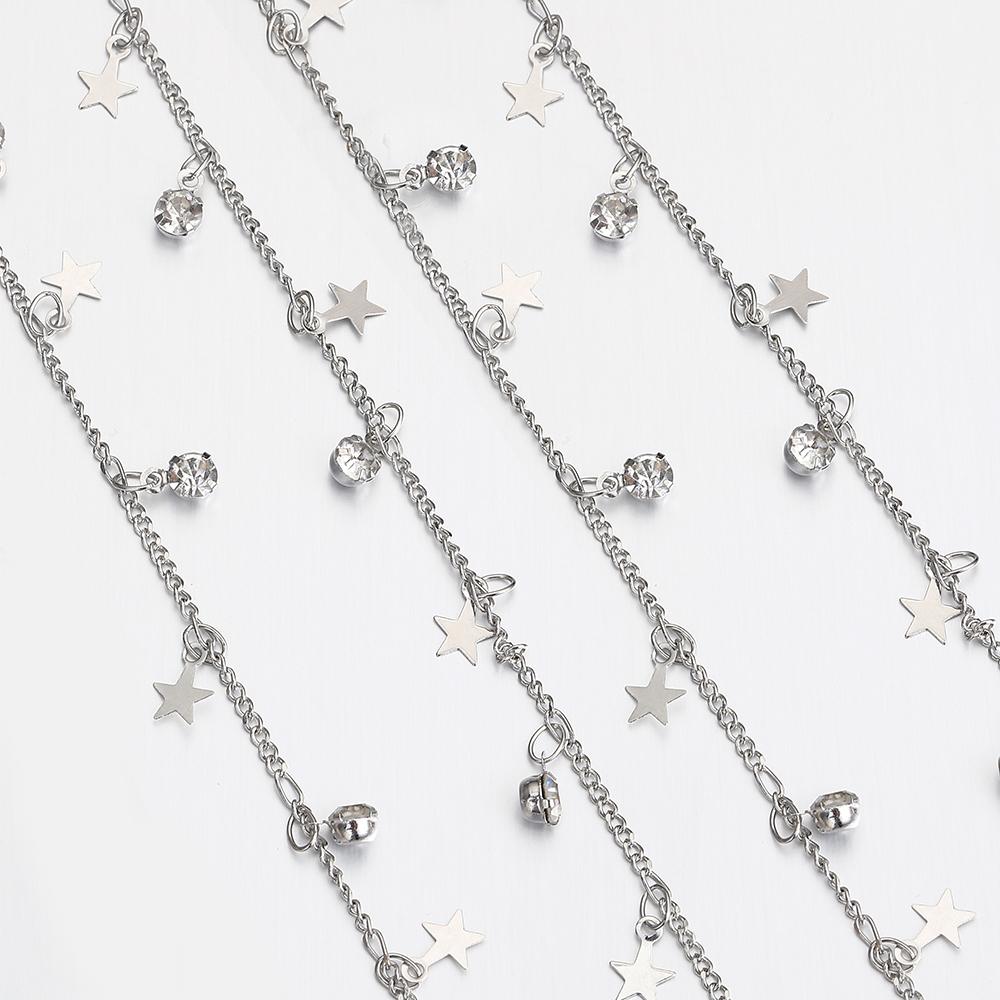 1M 0.5M Hollow Leaf Charm Link Chain Copper Transparent Crystal Beaded Chains for DIY Necklace Bracelet Clothing Jewelry Makings