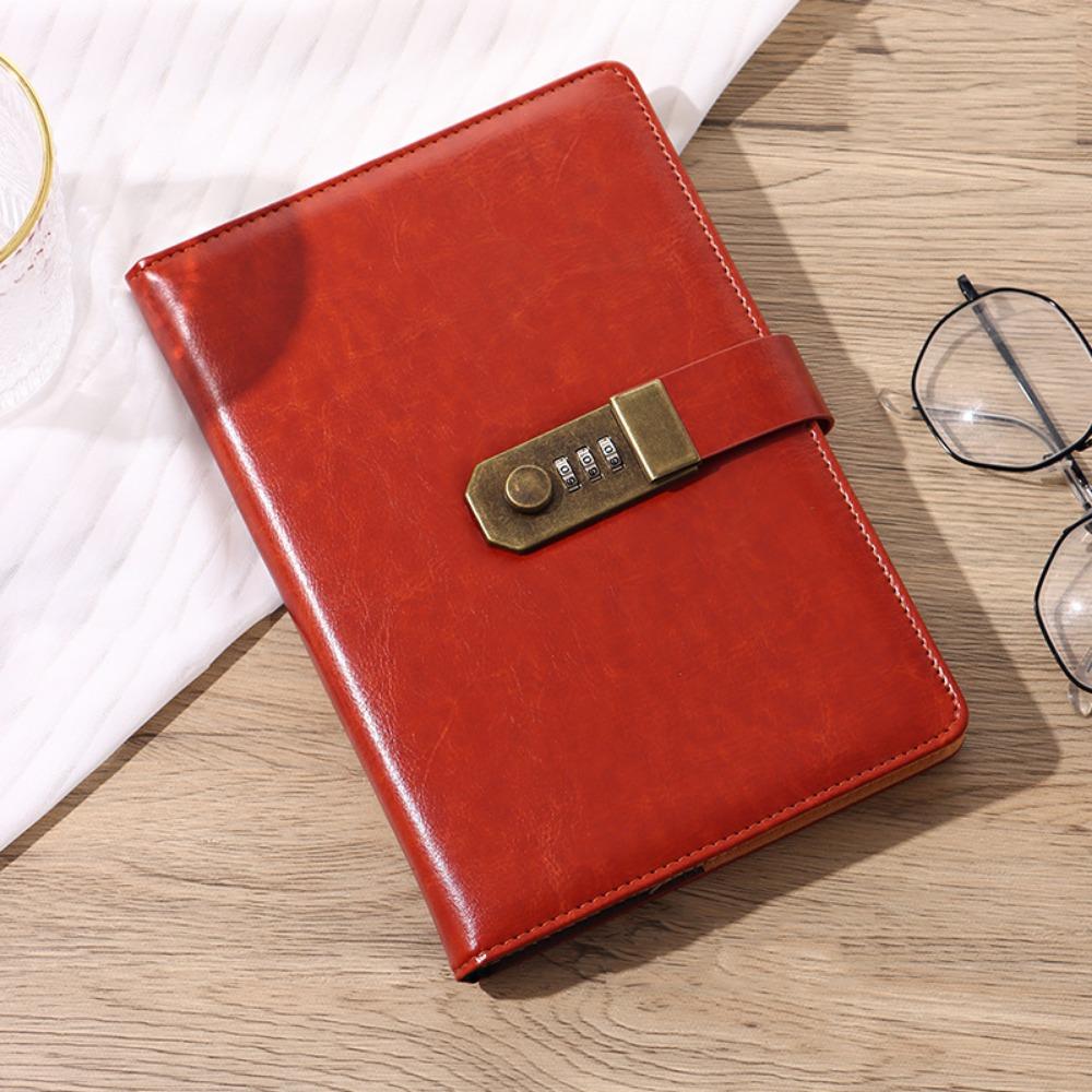 Creative 200 Pages A5 Notebook with Coded Lock Thickened Diary Book Waterproof PU Leather Cover Password Lock Notebook Student