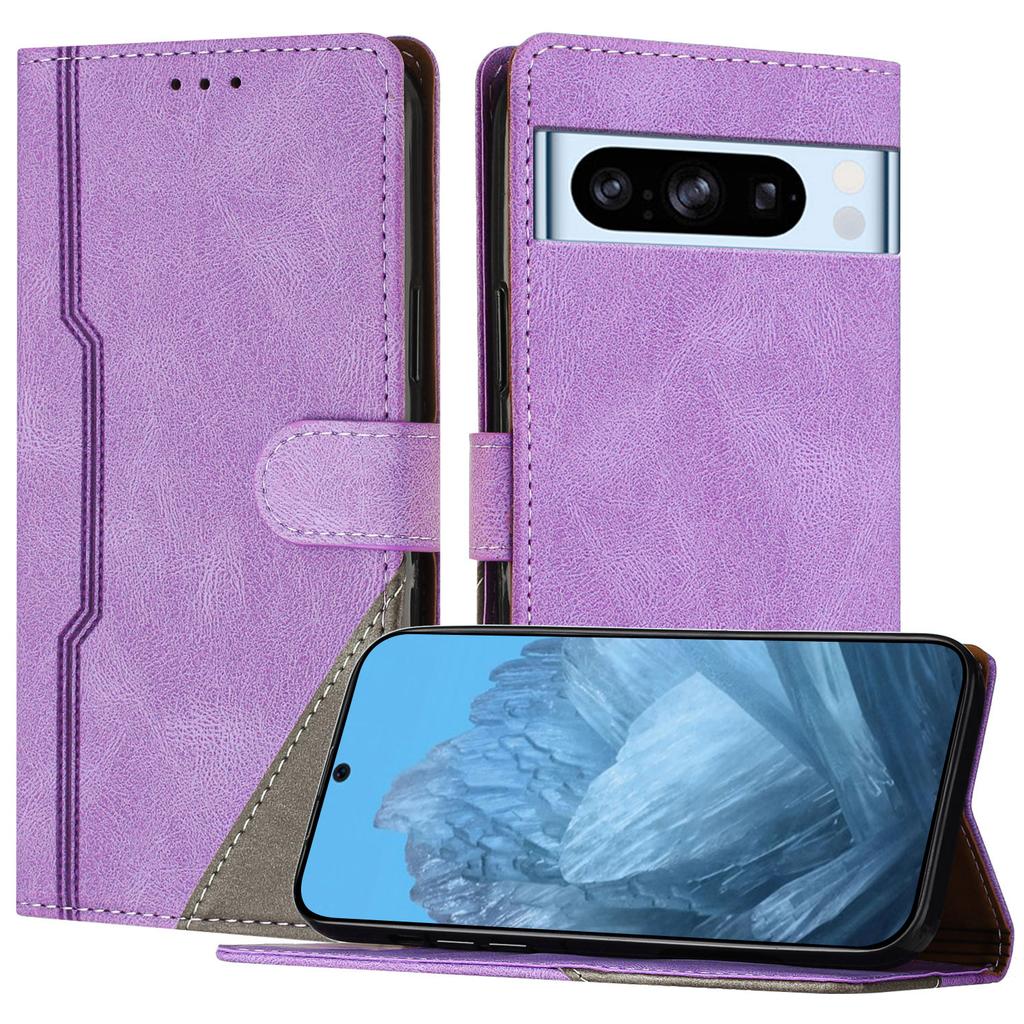 For Google Pixel 8 Pro Leather Case Triangle Patchwork Wallet Stand Shockproof Phone Cover