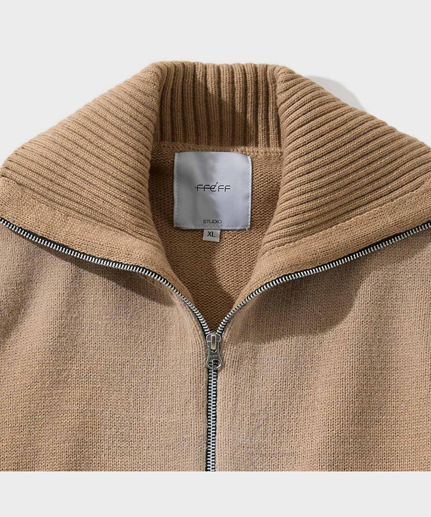 Ffeff Studio Vintage Washed F-Logo Zip-Up Cardigan (Beige)