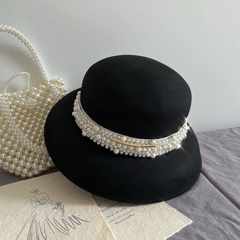 Шляпа-колокол из австралийской шерсти женская зимняя в стиле Хепберн черная шляпа-абажур с жемчужной тесьмой шляпа-ведро шляпа-цилиндр для знаменитости
