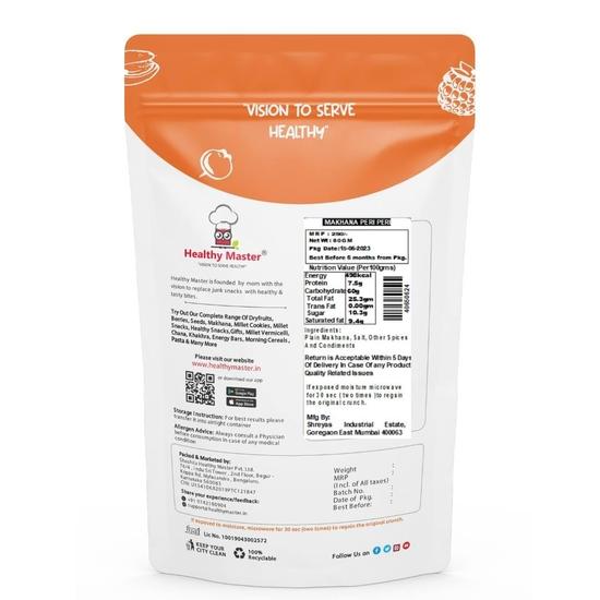 Healthy Master Roasted Peri Peri Makhana (Fox Nuts) – 120 GM | Keto, Diabetic & Jain Friendly | Rich Calcium, Gluten Free, Tasty & Crispy