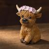 Resin Floral Crown Cattle Resin Tabletop Figurine  Farmhouse Living Room Shelf Display Ornament