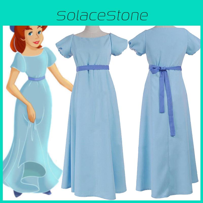 Exquisite Fairytale Peter Pan Wendy Costume Outfit Blue Dress With Elegant Bow