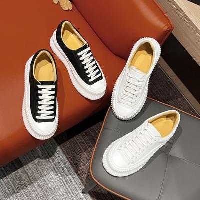 Маленькие белые туфли женские летние новые кожаные на толстой подошве маффин дышащие туфли-печенье увеличивающие рост спортивные и повседневные кеды