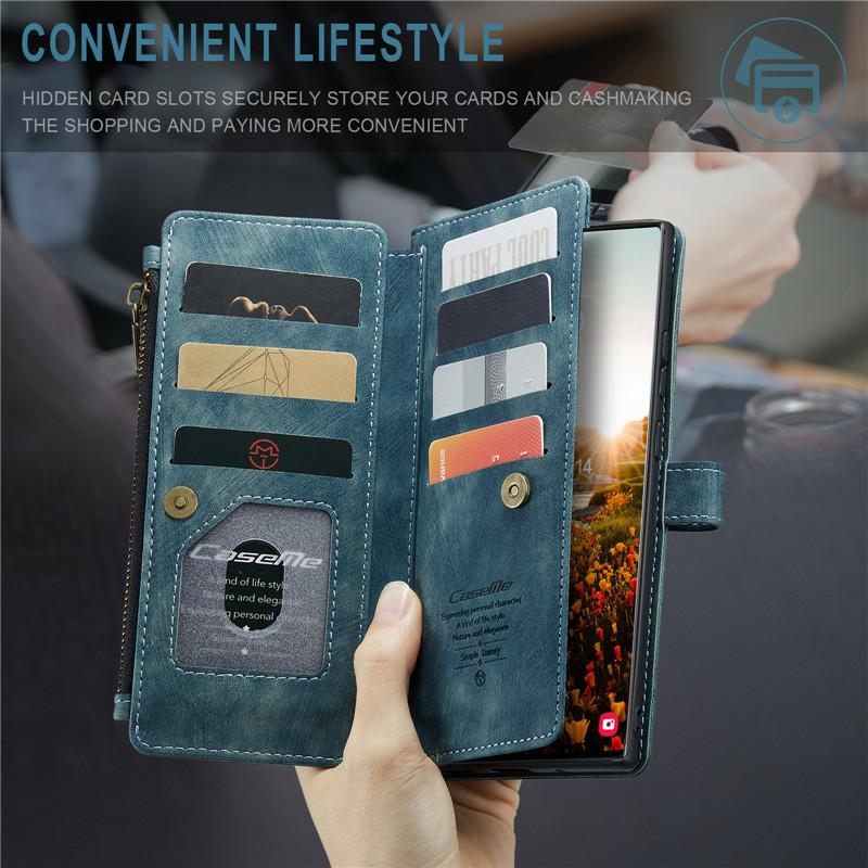 CaseMe Кожаный чехол-книжка для Samsung Galaxy S26 Ultra S25 Edge S24 FE S23 S22 S21 S20 Plus S10 Note 20 Ultra с молнией, кошельком и карманом для карт, чехол