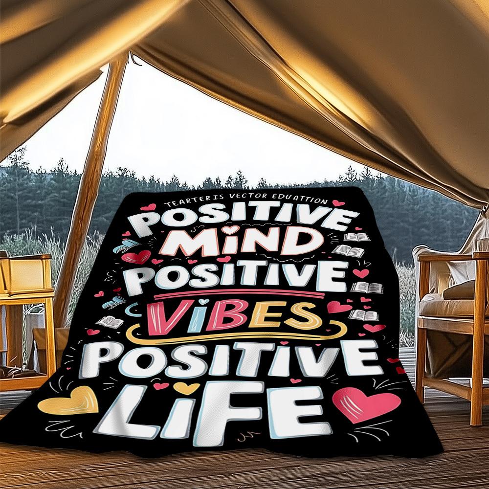 1pc Positive Mind Positive Vibes Print Outdoor Blanket, Lightweight Polyester,