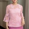 Женская повседневная летняя кружевная блузка с круглым вырезом и рукавом 3/4
