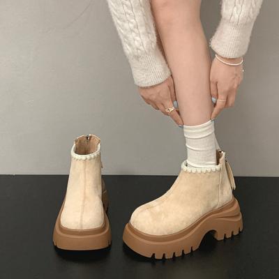 Женские ботинки на толстой платформе в стиле ретро, новые осенние универсальные зимние короткие ботинки, женская обувь