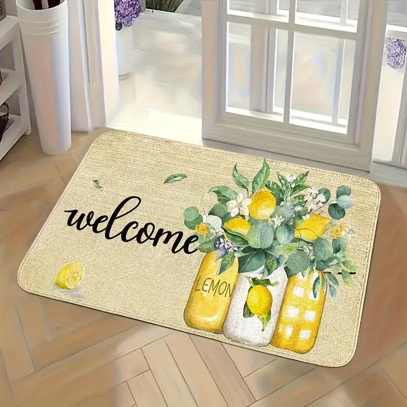 Приветственный коврик Лимонный и Цветочный с надписью welcome, Прочный коврик для помещений и улицы для прихожей, спальни, прачечной