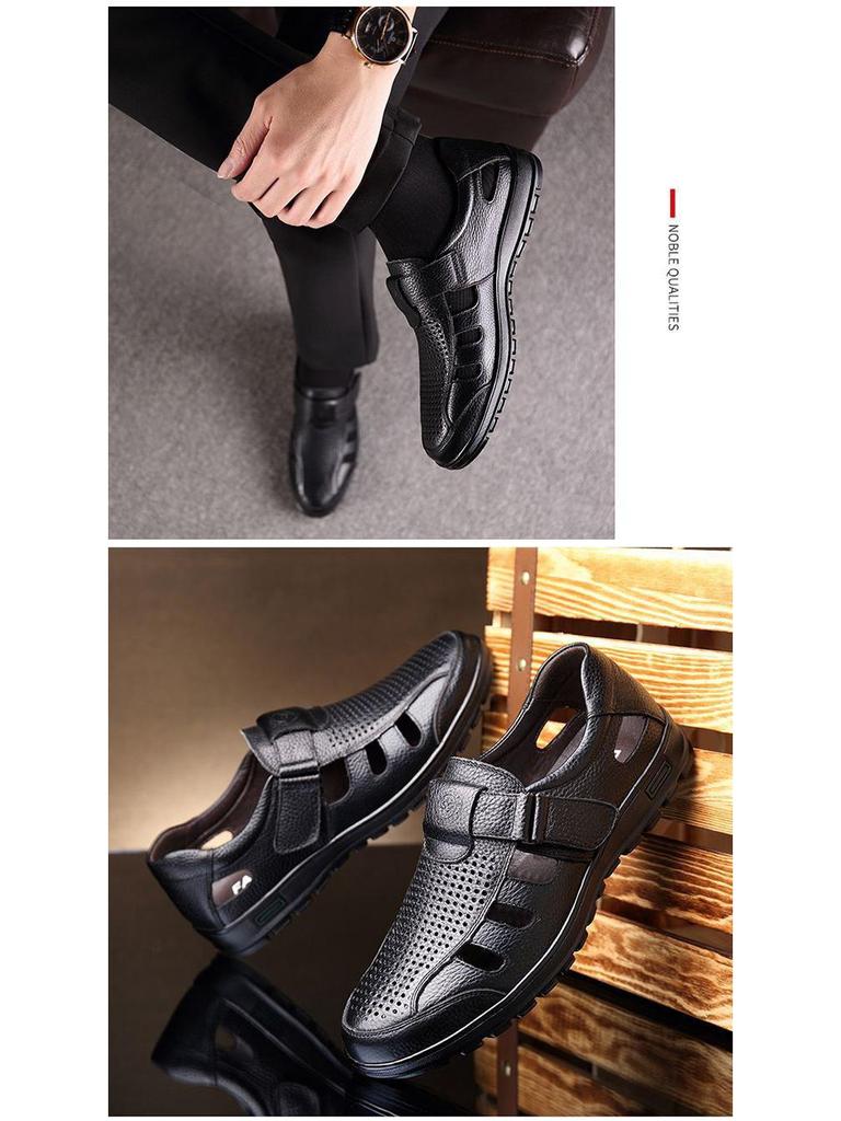 Мужские кожаные сандалии для вождения на мягкой подошве - деловой кэжуал, полый дизайн для среднего и пожилого возраста