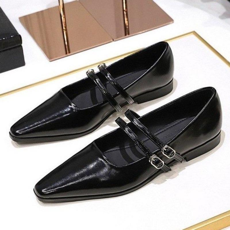 Туфли Мэри Джейн с острым носком, модные туфли с мелкой пряжкой, женские повседневные туфли на низком каблуке из кожи